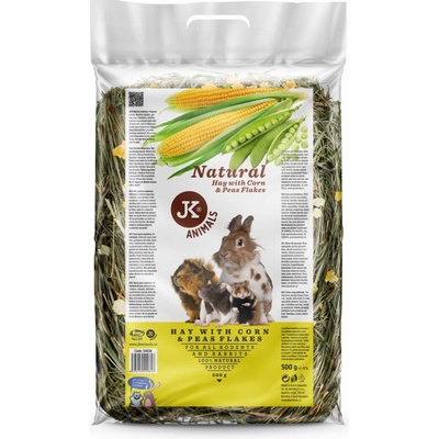 JK ANIMALS Přírodní seno s kukuřičnými a hrachovými lupínky 0,5 kg