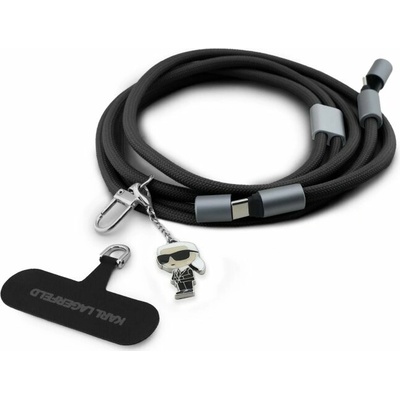 Snůrka na krk Guess Crossbody Popruh 4G Charm s Nabíjacím Káblom USB C/USB C Čierny