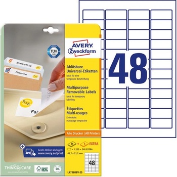 AVERY Етикет AVERY L4736REV-25 45, 7x21, 2mm прибиращ се 1200 етикета/кутия 25 листа/кутия (L4736REV-25)
