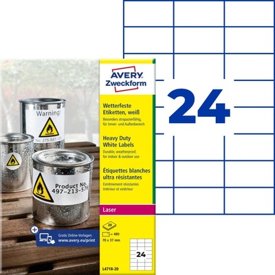 Avery Zweckform L4718-20 Odolné etikety 70x37mm 480 ks bílá
