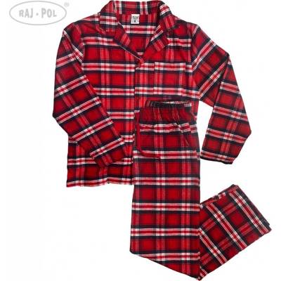 Raj-Pol pánské pyžamo dlouhé propínací flanelové červené