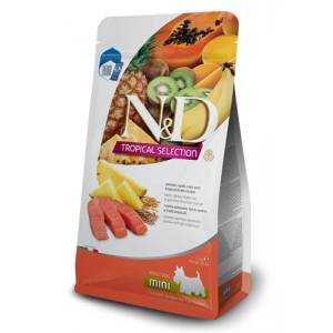 Farmina N&D Dog Grain Free Tropical Selection Dog Adult MINI Salmon and Tropical fruits - суха храна за кучета над 1 година от дребни породи, със сьомга, спелта, овес и тропически плодове - 1, 5 кг Италия - P
