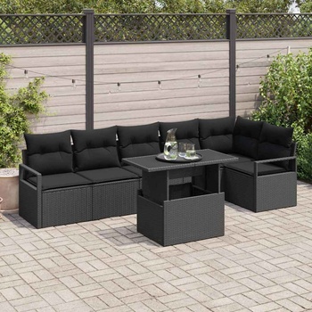 vidaXL Градински Софа Комплект с възглавница 7 pcs Черно Полиратан (3357576)