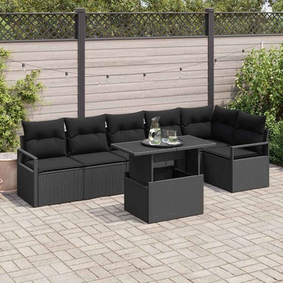 vidaXL Градински Софа Комплект с възглавница 7 pcs Черно Полиратан (3357576)