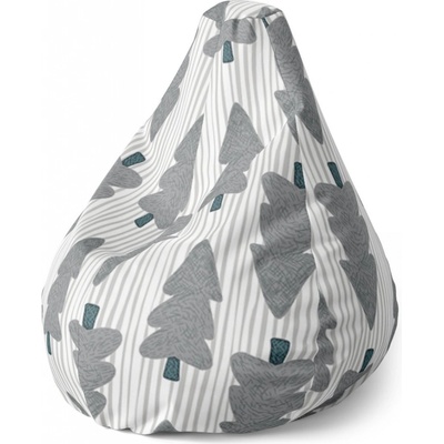 Sablio sedací vak Pear šedé stromky 140 x 100 x 25 cm