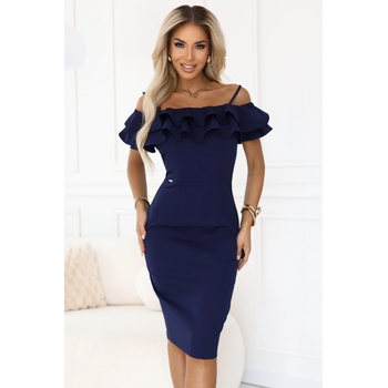 Numoco Carmen 599-3 Елегантна миди рокля в тъмносин цвятnmc-2698 - Бял, размер xs