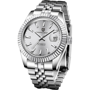 Pagani Design Мъжки часовник Pagani Design Krypsis, Автоматичен, Неръждаема стомана, Сребрист / Бял (PD-1645-LINE-SILVER-WHITE)