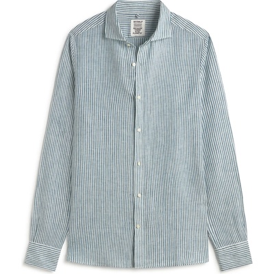 Ecoalf Мъжка риза с копчета Ecoalf Alfredo Linen Stripes Shirt - White Green Stripes (033-2998-0113)