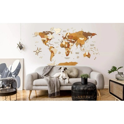 Nástenná drevená 3D mapa sveta - ručná výroba Veľkosť: MEGA - 300 x 170 cm