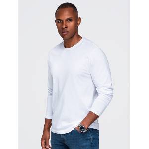 Ombre Clothing Мъжка памучна тениска с дълъг ръкав BASIC с кръгло деколте - бяла V4 OM-LSBL-0142 Ombre Clothing Ombre Clothing | Byal | МЪЖЕ | S