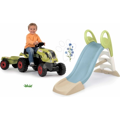 Smoby Set šmykľavka a traktor na šliapanie s prívesom Toboggan GM Slide Life dĺžka šmyku 150 cm s vodnou hrou