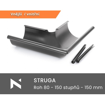 Struga Roh vnější vnitřní 80/100/110/120/135/150 stupňů 150 mm RAL 8003 měděná