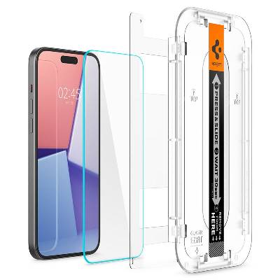 Калено стъклено защитно покритие за дисплея на iPhone 15 Plus, iPhone 16 Plus - Spigen Glas. tR EZ Fit Tempered Glass 1pc (прозрачен) (AGL06883)