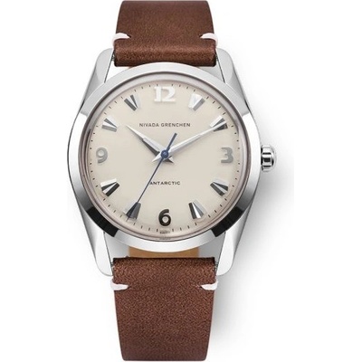 Nivada Grenchen Antarctic 35 mm Eggshell White Luminova Brown Leather White Stitching