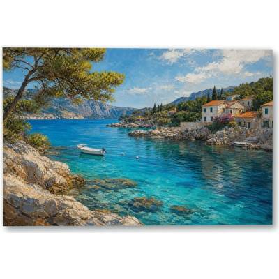 Plakát – Tyrkysová zátoka u skalnatého pobřeží 135 × 90 cm Bez rámu Ne Bez rámu
