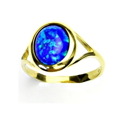 Čištín Zlatý prsten žluté zlato tmavě modrý syntetický opál T 1453