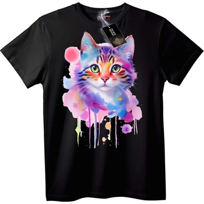 NOONEBRAND Тениска Шарена Котка Изкуство - 3XL, Black