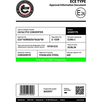 ESEN SKV Katalyzátor ESN 62SKV175
