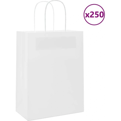 vidaXL Хартиени торбички 250 бр с дръжки бели 21x11x28 см (4101615)