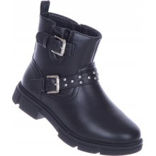 Dívčí kozačky na zip s přezkou zateplené elegantní černé