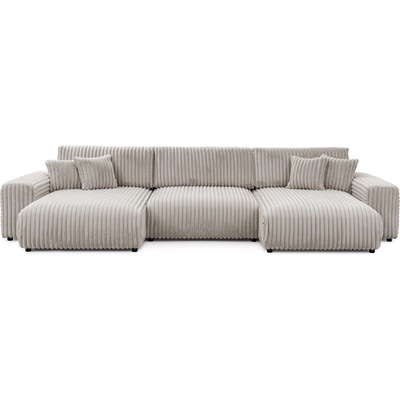 ROPEZ Светлосив разтегателен ъглов диван с място за съхранение от рипсено кадифе (U форма) Sarina - Ropez (Sarina Narożnik U z f.spania Vito 07 Standard)