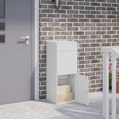 vidaXL Пощенска кутия за пратки с врата Бяло 41 x 38 x 103 см Стомана (874934)