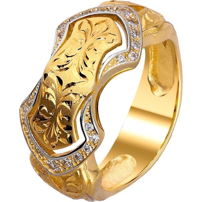 Zlaton Prsten z kombinovaného zlata s ornamenty a zirkony O05032503506