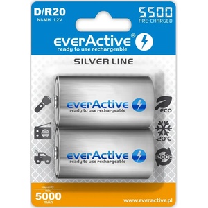 everActive Акумулаторни батерии everActive R20/D Ni-MH 5500 mAh готови за употреб (EVHRL20-5500)