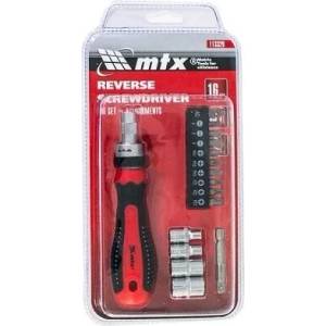 MTX Отвертка реверсивна, комплект битове и вложки, 16 части mtx 113329