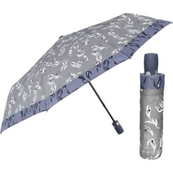 Дамски автоматичен Open-Close чадър Perletti Technology 21812, Сив/Пастелносин кант