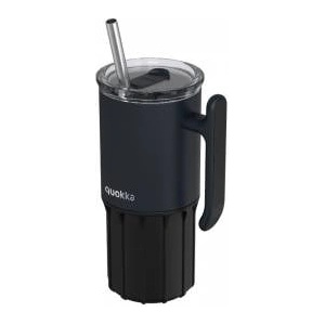 QUOKKA Umi - 720ml Stainless Steel Thermal Mug with Straw and Silicone Base (Black)
