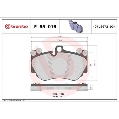 BREMBO Sada brzdových platničiek P65 016