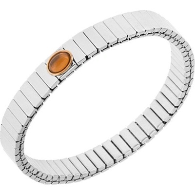Šperky eshop lesklý ocelový stříbrné barvy oválný oranžový kamínek S84.12