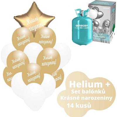 balonky.cz Helium set zlatá hvězda + zlaté balónky KRÁSNÉ NAROZENINY