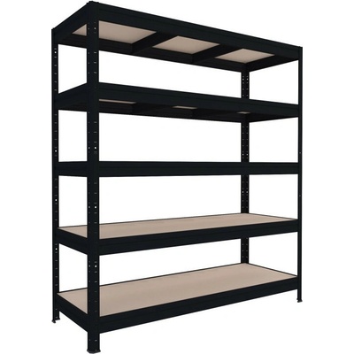 Biedrax Veľký regál do pivnice 60 x 240 x 177 cm, čierny, 5 políc MDF, nosnosť 300 kg na policu
