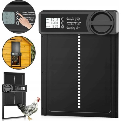 Automatická dvířka do kurníku proti přiskřípnutí s LCD a časovačem, hliníková