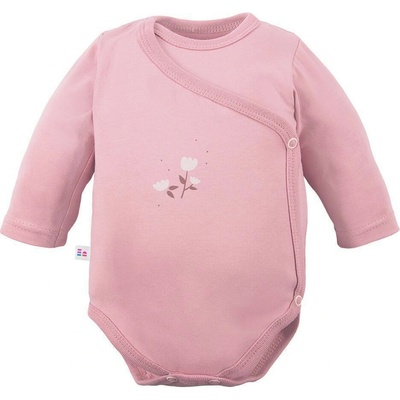 Eevi Zavinovacie body Petite s dlhým rukávom ružové kvetinky