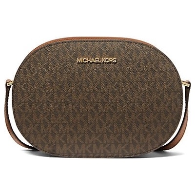 Michael Kors jet set travel oval crossbody kabelka logo hnědá