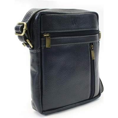 Tmavě modrý pánský kožený zipový crossbag