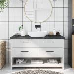 vidaXL Плот за баня тъмнокафяв 140x50x(2-6)см обработено масивно дърво (3156246)