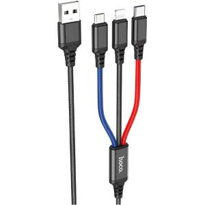 hoco. Мултифункционален - 1м кабел с Lightning, Type - C и micro USB конектори - Многоцветен KP30116