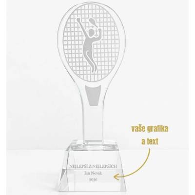 Dekorant Skleněná tenisová trofej na podstavci s gravírováním 19 cm 1KS