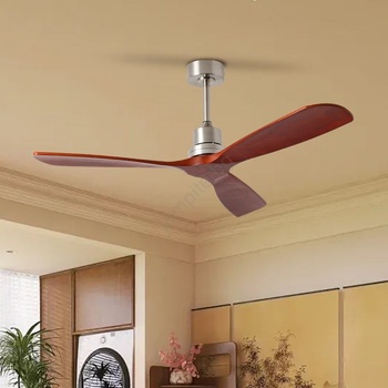 ZEVENTI - Таванен вентилатор LIONI Wi-Fi Tuya хром/дъб + дистанционно управление (ZV0046)