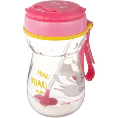 Canpol Babies hrnček športový so slamkou a závažím 350 ml mačička ružová