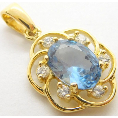 Klenoty Budín Dámský zlatý přívěsek se zirkony s blue topazem HK3123