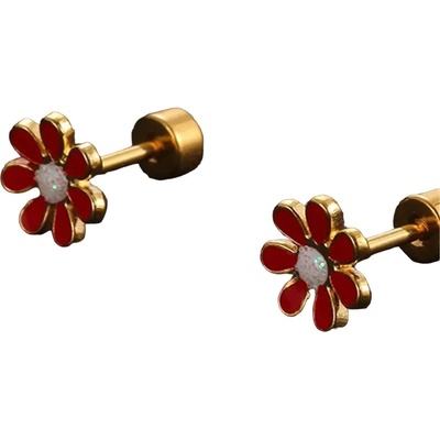 Izmael náušnica Flower zlatá/červená KP21746