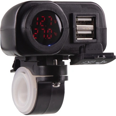 2x USB nabíječka s voltmetrem, teploměrem na motocykl, 34708