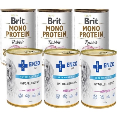 Brit Mono Protein Rabbit 3 x 400g & Enzo Vet hypoalergénne krmivo s králikom 3 x 400 g
