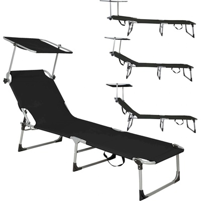 SPRINGOS Градински шезлонг Springos с тента, сгъваем, 120 кг - черен (GC0056)