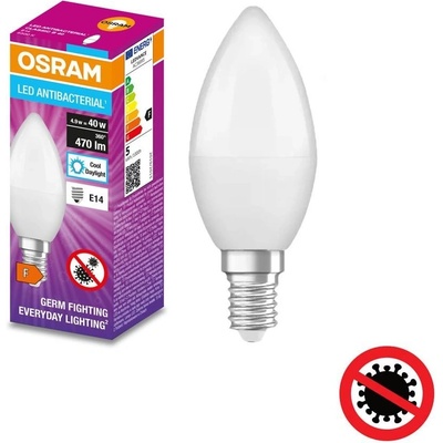 Osram LED žiarovka LED E14 B35 5,5W 40W 470lm 6500K Studená 200° Antibakteriálna